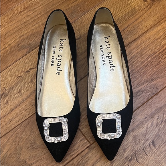 kate spade Shoes - Kate Spade Black Flats with Pearl Embellished Buckle Size 9.5